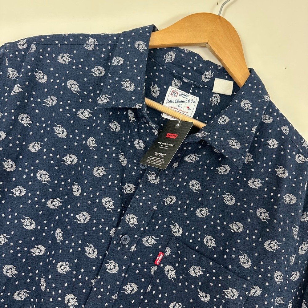 Levi's Sunset One Pocket Linen Shirt Blue Blast Floral Standard Fit Mens Large